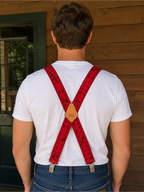 X-Back Novelty Print Red and Black Suspensers